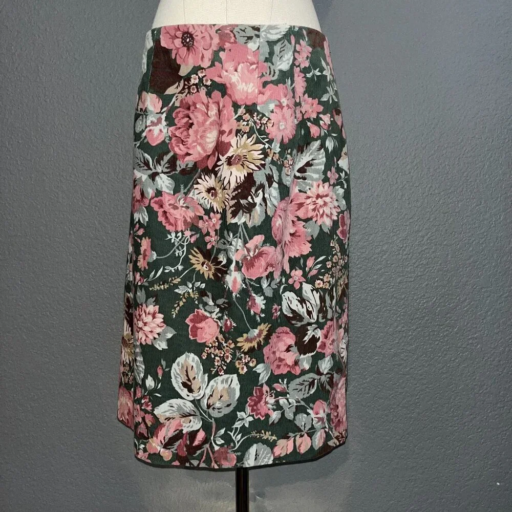 LAURA ASHLEY MADE IN GREAT BRITAIN NEW WITH TAGS FLORAL CORDUROY PENCIL SKIRT 14